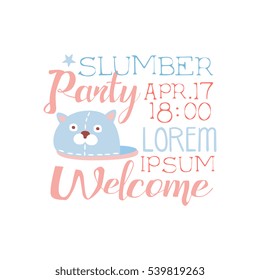 Girly Pajama Party Invitation Card Template With Slipper Inviting Kids For The Slumber Pyjama Overnight Sleepover