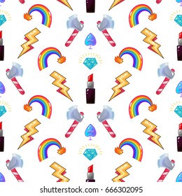 Girly patch elements seamless pattern