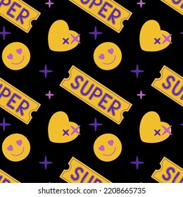 Girly pattern with cool cute stickers in y2k style. Vector illustration.