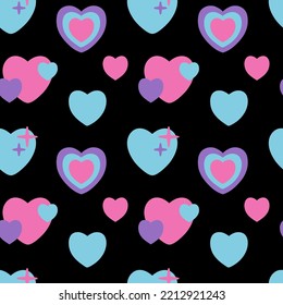 Patrón giratorio con corazones en el estilo y2k. Ilustración vectorial.