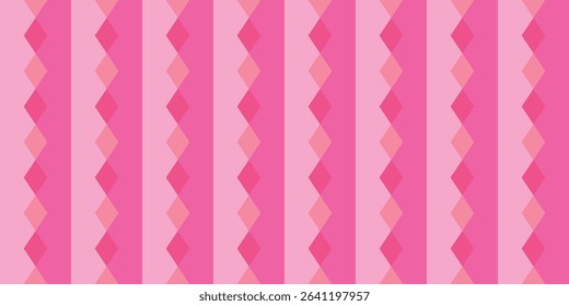 Girly pattern seamless print with diagonal diamonds in pretty pink colors. Horizontal lines splitting into diamonds for wallpaper and backgrounds. Hot pink and baby pink. Birthday gift print. EPS 10.