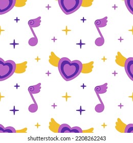 Girly pattern with stickers in y2k style. Vector illustration.