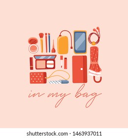 Girly personal items isolated on pastel background : Vector Illustration