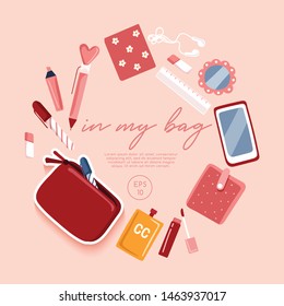 Girly personal items isolated on pastel background : Vector Illustration