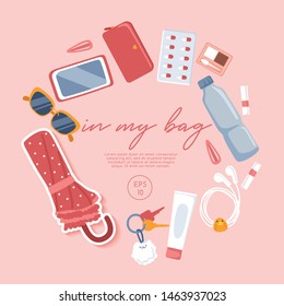 Girly personal items isolated on pastel background : Vector Illustration