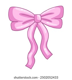 Girly pink bow and ribbon in simple style. Vector illustration