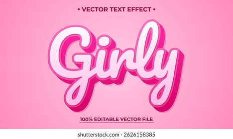 Modelo de efeito de texto editável rosa feminino, cores rosa boneca barbie, vetor editável