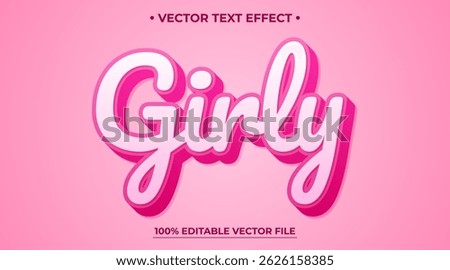 Girly pink editable text effect template, barbie doll pink colors, editable vector