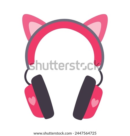 Girly pink gaming headset with cat ears, hand drawn vector illustration in flat design, isolated on white