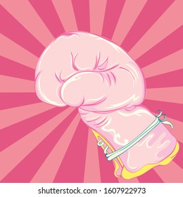 Girly pink retro boxing gloves, feminist sport design.