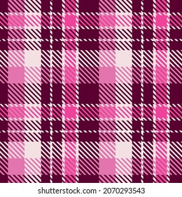Girly pink seamless plaid vector pattern. Gingham bright color checker background. Woven tweed all over print. 