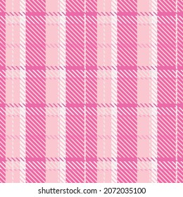 Girly pink seamless plaid vector pattern. Gingham bright color checker background. Woven tweed all over print. 