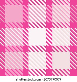 Patrón vectorial de chapa rosada sin costura. Fondo del verificador de color brillante de Gingham. Tejidos por todas partes. 