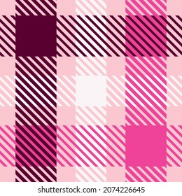Girly pink seamless plaid vector pattern. Gingham bright color checker background. Woven tweed all over print. 