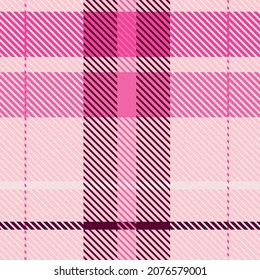 Girly pink seamless plaid vector pattern. Gingham bright color checker background. Woven tweed all over print. 