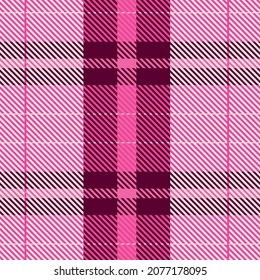 Girly pink seamless plaid vector pattern. Gingham bright color checker background. Woven tweed all over print. 