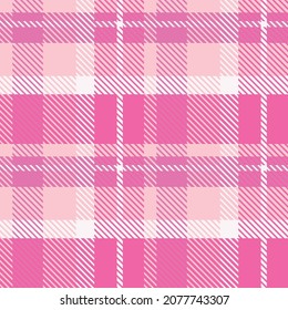 Girly pink seamless plaid vector pattern. Gingham bright color checker background. Woven tweed all over print. 