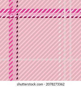 Girly pink seamless plaid vector pattern. Gingham bright color checker background. Woven tweed all over print. 