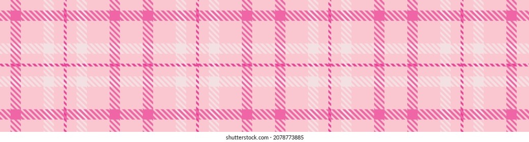 Borde vectorial de color rosa brillante sin costura. Banner de comprobación de colores brillante de Gingham. Tejidos de color.