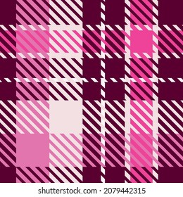 Patrón vectorial de chapa rosada sin costura. Fondo del verificador de color brillante de Gingham. Tejidos por todas partes. 