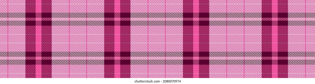 Girly rosa nahtlose, gepolsterte Vektorgrenze. Gingham helle Farbe Prüfer Banner. Woven tweed dging. 