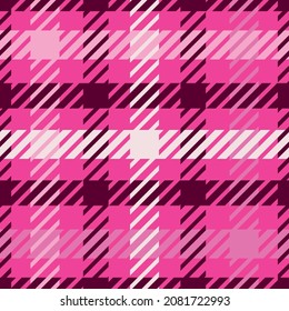 Patrón vectorial de chapa rosada sin costura. Fondo del verificador de color brillante de Gingham. Tejidos por todas partes. 