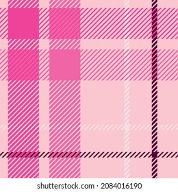 Girly pink seamless plaid vector pattern. Gingham bright color checker background. Woven tweed all over print. 