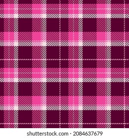 Girly pink seamless plaid vector pattern. Gingham bright color checker background. Woven tweed all over print. 