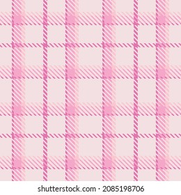 Girly pink seamless plaid vector pattern. Gingham bright color checker background. Woven tweed all over print. 