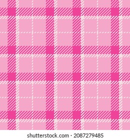 Girly rosa nahtloses plaid Vektormuster. Gingham heller Farbchecker-Hintergrund. Wölfe tweeten auf dem ganzen Druck. 