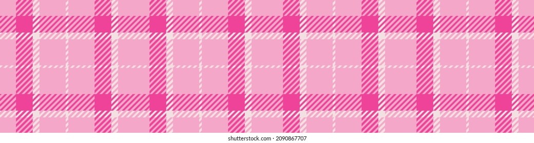 Borde vectorial de color rosa brillante sin costura. Banner de comprobación de colores brillante de Gingham. Tejidos de color. 