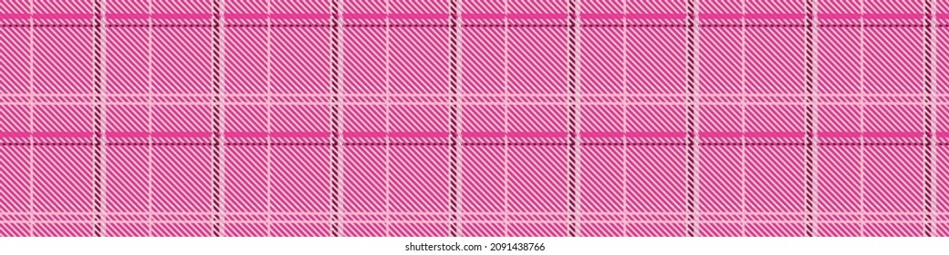 Borde vectorial de color rosa brillante sin costura. Banner de comprobación de colores brillante de Gingham. Tejidos de color. 