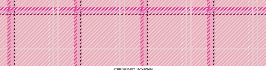 Borde vectorial de color rosa brillante sin costura. Banner de comprobación de colores brillante de Gingham. Tejidos de color. 