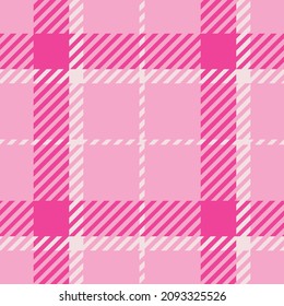 Girly pink seamless plaid vector pattern. Gingham bright color checker background. Woven tweed all over print. 