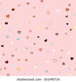 Patrón dibujado a mano por vectores de color rosa brillante con corazones