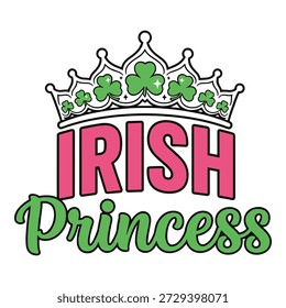 Tipografia do dia de santo de meninas patricks, tiara de prata com trevos, tema irlandês real, celebração de feriado feminino