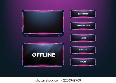 Vector superpuesto de pantalla giratoria con colores rosados y oscuros. Diseño de panel de pantalla de juegos con formas abstractas para el sistema de difusión. Panel de superposición de streaming digital con efectos de luz de color ondulado.