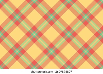 Girly seamless fabric texture, checked pattern tartan background. International check plaid vector textile in red and amber colors palette.