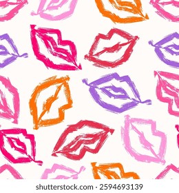 Patrón sin fisuras femenino con Formas audaces de labios aislados sobre fondo blanco. Diseño colorido decorativo y minimalista dibujado a mano perfecto para impresión, moda, papel de regalo, telas