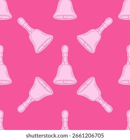 Girly seamless pattern. Hand drawn pink school bells. Perfect for school, stationery, crafts, and creative projects.