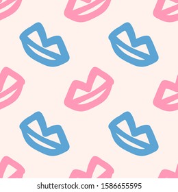Girly seamless pattern with lips drawn by hand. Doodle, sketch, scribble. Vector illustration.