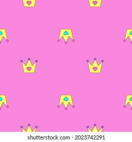 Girly seamless pattern with pretty crowns on the pink background