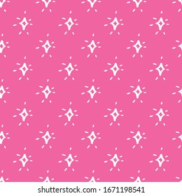 Girly seamless pattern of shinig stars or rhombus geometric shape. Vector trendy illustration for notebook, textile, wallpaper, tshirt in a hand drawn doodle cartoon style.