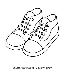 Página de cor de contorno de sapatos de menina - Ilustração de arte de linha elegante no fundo branco.