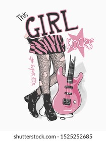 girly slogan with girl leg and guitar