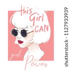 girly slogan with girl in sunglasses illustration