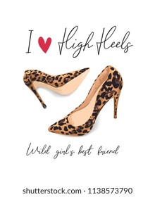 girly slogan with high heel shoe illustration 