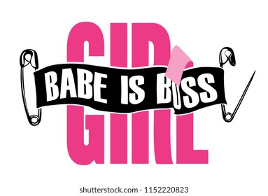 girly slogan with secure pin and ribbon illustration