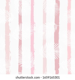 patrón tropical girado, hojas de palma sin fisuras vectorial de fondo floral. Planta exótica con rayas rosas. huella de la jungla natural de primavera. Hojas de palmera en líneas de pintura. trazos de pincel de tinta.