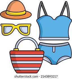Girly Things for Beach Vector Color Icon Design, Travel and Tourism Symbol, Holiday and Vacation Sign, Discovery and exploration Stock illustration, Personal belongings for Island Trip Concept